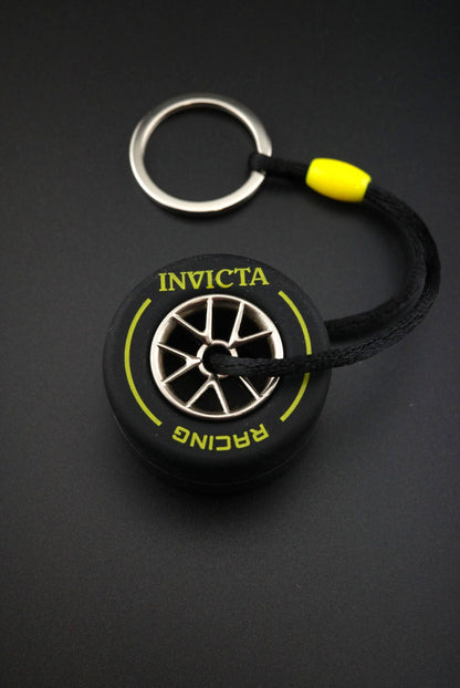 Invicta Racing Black & Yellow Rubber Tire Keyring Keychain - New