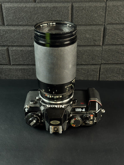 Nikon F-301 35mm Film SLR Camera + Tamron 35-200mm Zoom Lens - Tested & Working
