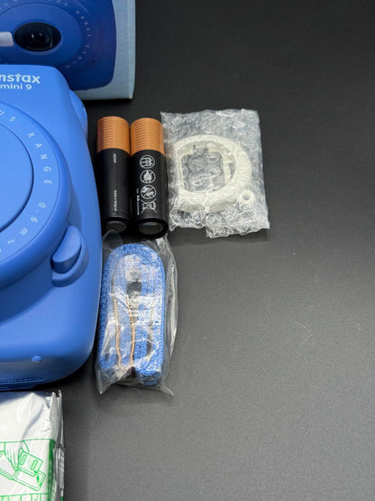 Boxed Fujifilm Instax Mini 9 Instant Camera Cobalt Blue + Film & Batteries