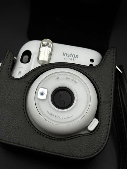 Fujifilm Instax Mini 11 Instant Camera Ice White & Leather Case - Fully Working