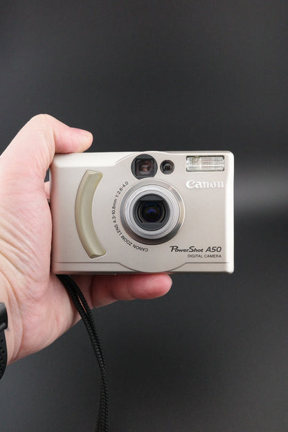 Canon PowerShot A50 1.3MP CCD Vintage Digital Camera + CF Card Tested & Working