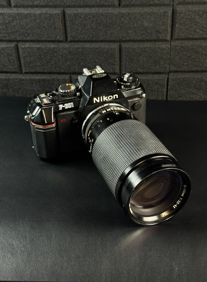 Nikon F-301 35mm Film SLR Camera + Tamron 35-200mm Zoom Lens - Tested & Working