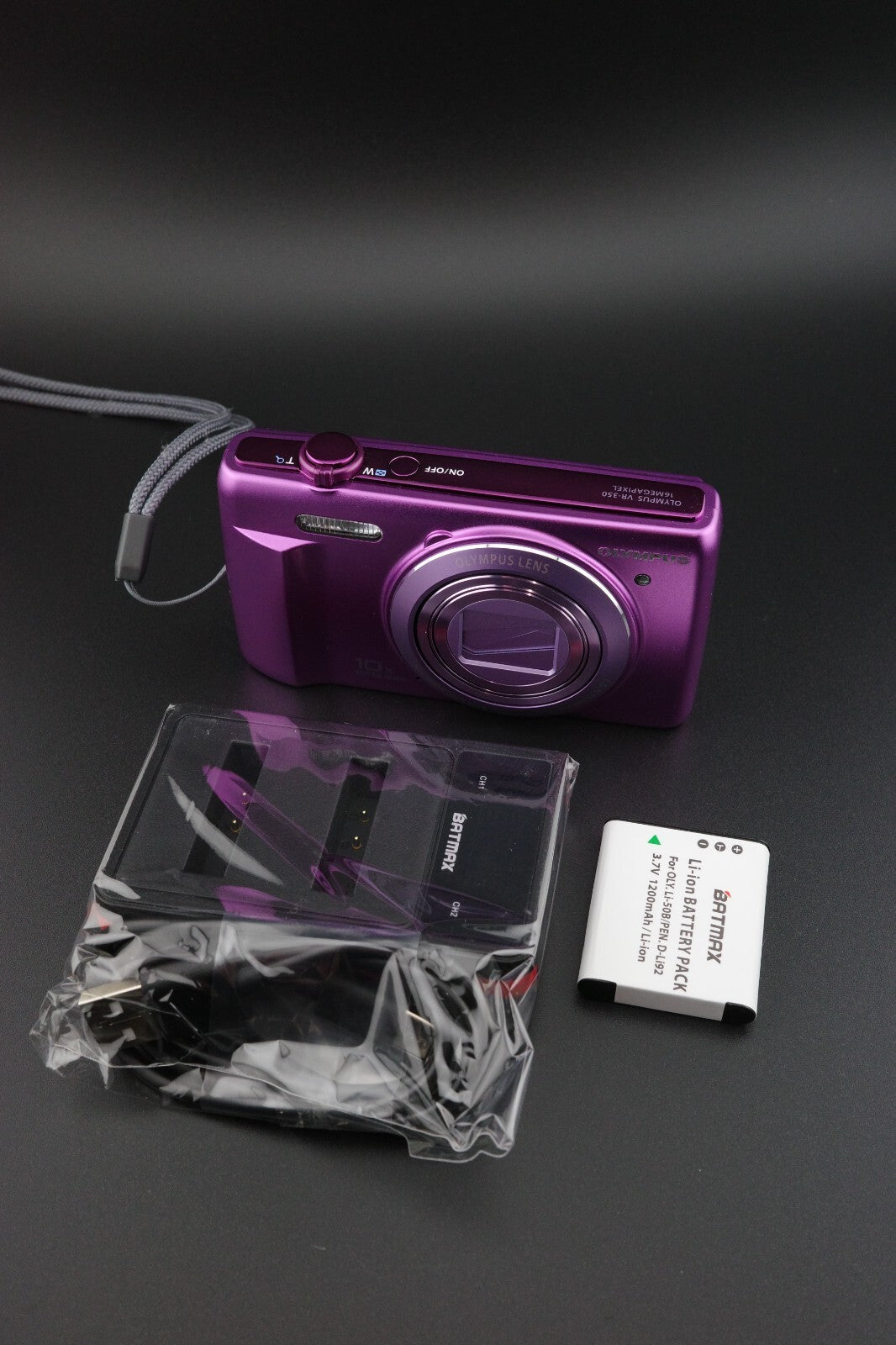 Olympus VR-350 Purple 16MP 10x Zoom Camera, New Battery & Charger Tested Working