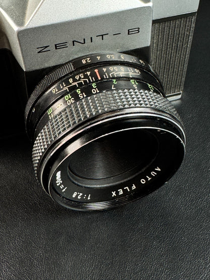 Vintage Zenit-B 35mm SLR Camera + Auto Flex 2.8 50mm Lens - Tested & Working