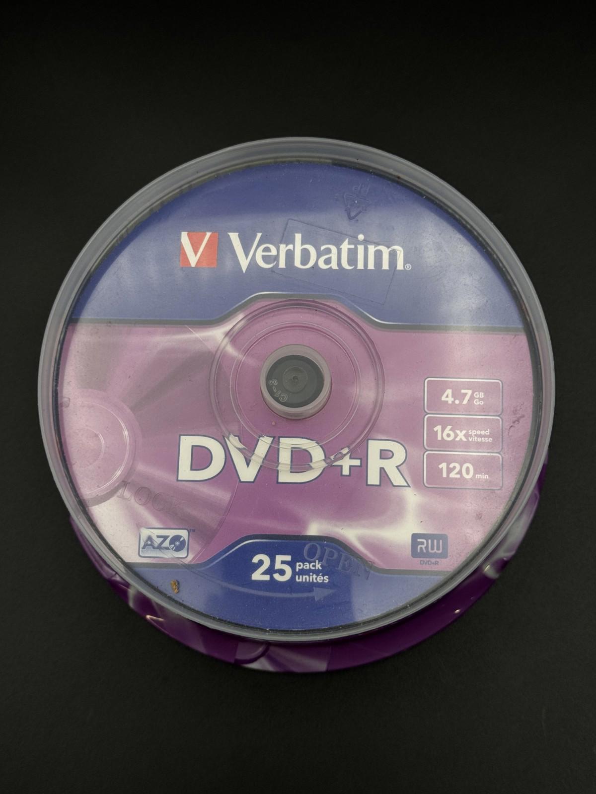 Verbatim DVD+R Recordable Blank DVD Discs 25 | 4.7GB/120 Min/16x - New & Sealed
