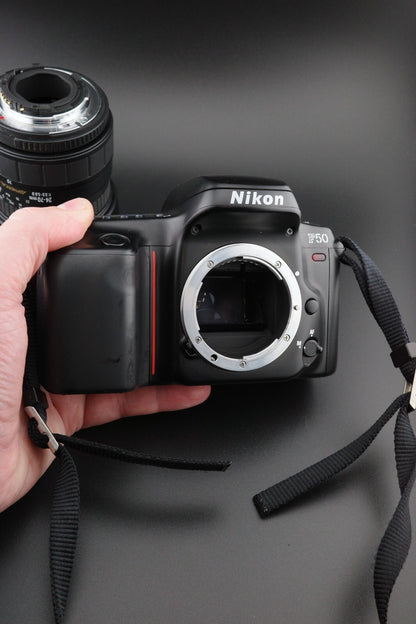 Nikon F50 35mm SLR Camera + Sigma 24-70mm - Film Tested & Working - Read Details