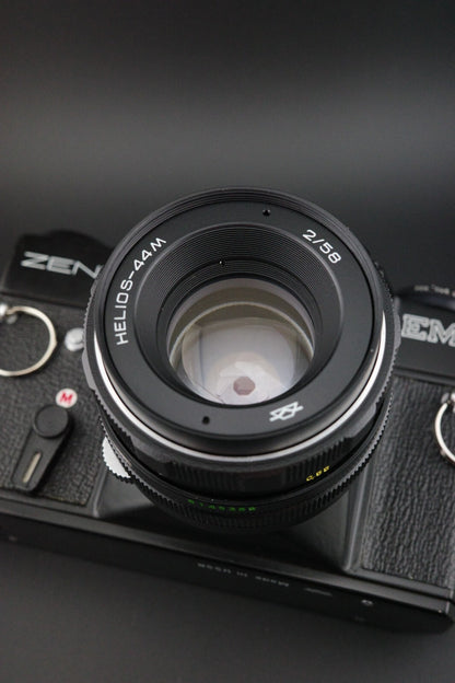 Zenit EM 35mm Film Camera + Helios 44M 2/58 + External LightMeter - Read Details