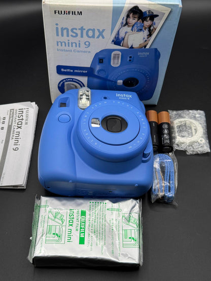 Boxed Fujifilm Instax Mini 9 Instant Camera Cobalt Blue + Film & Batteries