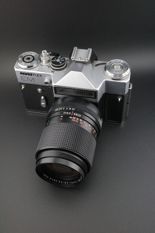 Revueflex EM Vintage 35mm SLR + Carl Zeiss Jena 135mm f3.5 Film Tested & Working