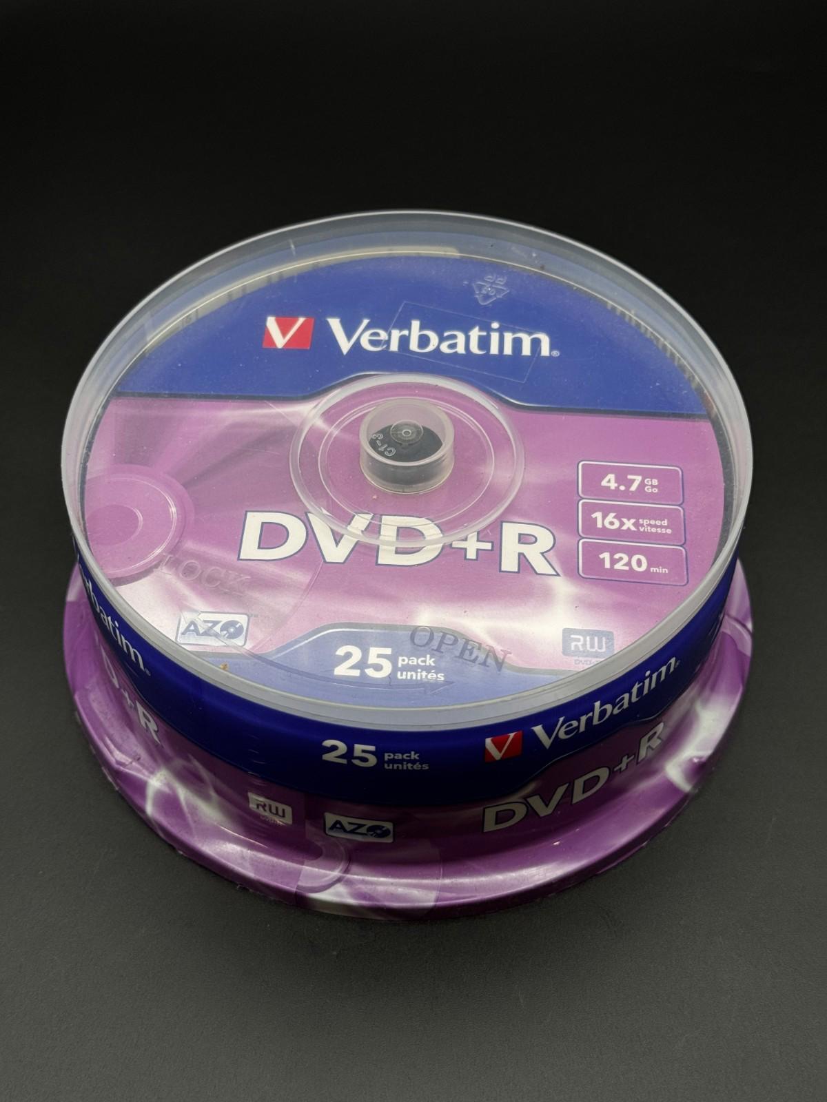 Verbatim DVD+R Recordable Blank DVD Discs 25 | 4.7GB/120 Min/16x - New & Sealed