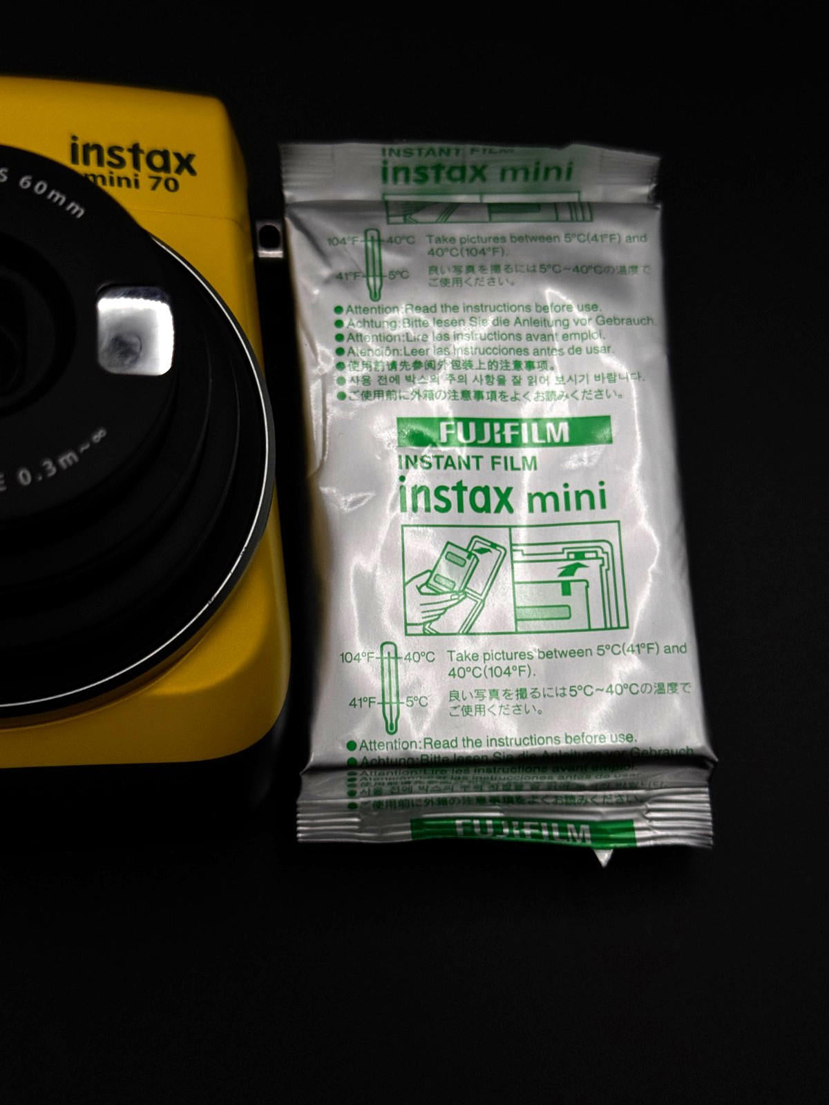 Fujifilm Instax Mini 70 Yellow Instant Film Camera + Film & Batteries - Working