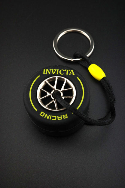 Invicta Racing Black & Yellow Rubber Tire Keyring Keychain - New
