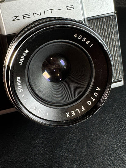 Vintage Zenit-B 35mm SLR Camera + Auto Flex 2.8 50mm Lens - Tested & Working