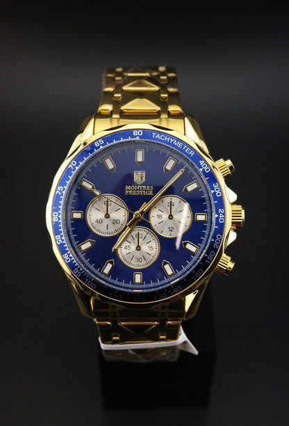 Montres Prestige MPW-0349 Men’s Watch 44mm Gold Blue Dial - Brand New & Boxed