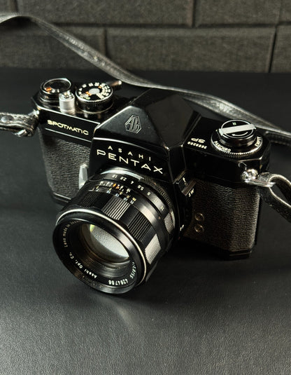 Asahi Pentax Spotmatic SP 35mm SLR Film Camera + Takumar 55mm 1.8 Lens - Working