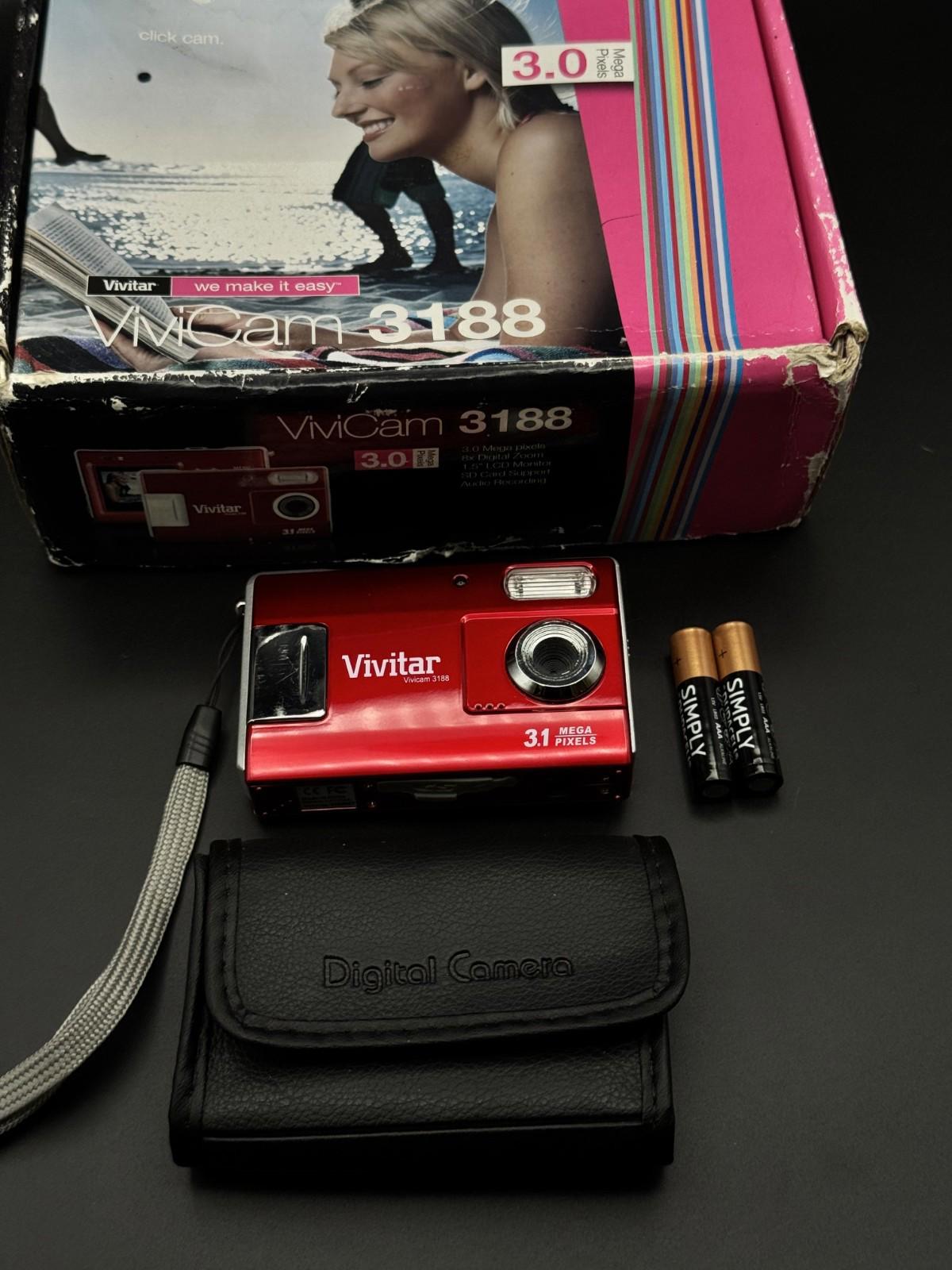 Vivitar Vivicam 3188 Red Digital Camera 3.1MP - Box, Case + Batteries - Working