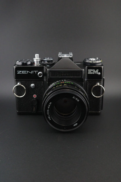Zenit EM 35mm Film Camera + Helios 44M 2/58 + External LightMeter - Read Details