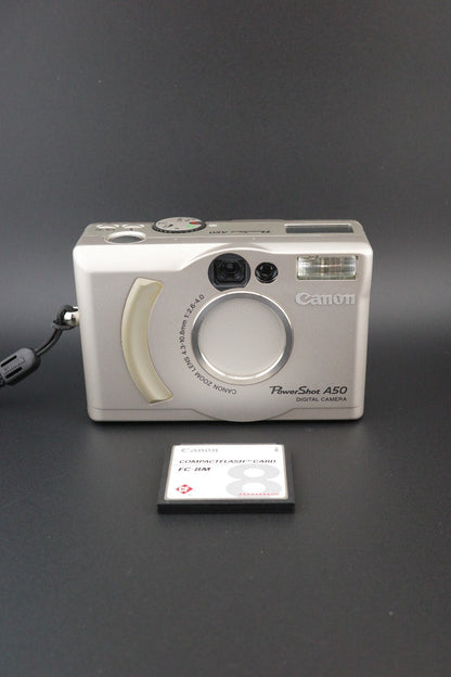 Canon PowerShot A50 1.3MP CCD Vintage Digital Camera + CF Card Tested & Working