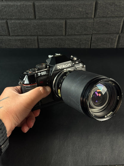 Nikon F-301 35mm Film SLR Camera + Tamron 35-200mm Zoom Lens - Tested & Working