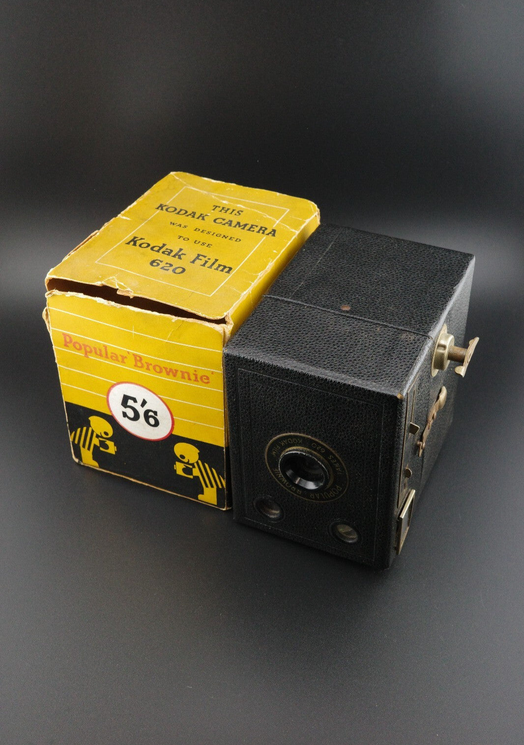Vintage Kodak Six-20 Popular Brownie 620 Film Box Camera + Box Tested & Working