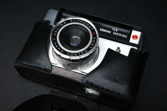 Halina Insta Load 126 Vintage Film Camera & Leather Case - Achromat Lens
