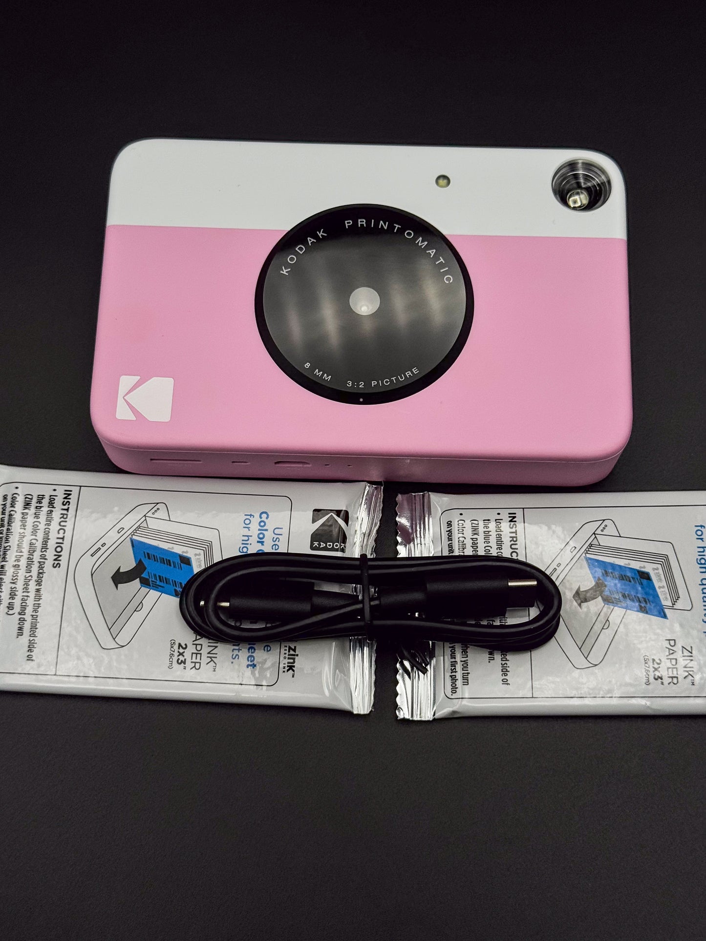 Kodak Printomatic Camera Pink/White Instant Camera + 20 Film Sheets - Working