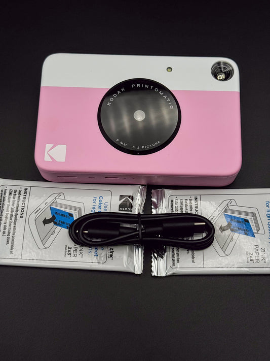 Kodak Printomatic Camera Pink/White Instant Camera + 20 Film Sheets - Working
