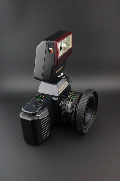 Canon T70 35mm SLR + FD 50mm f1.8 Lens + Speedlite 244T - Tested & Working
