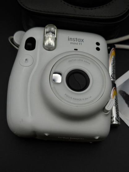 Fujifilm Instax Mini 11 Instant Camera Ice White & Leather Case - Fully Working