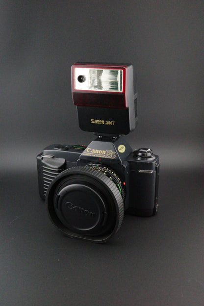 Canon T70 35mm SLR + FD 50mm f1.8 Lens + Speedlite 244T - Tested & Working