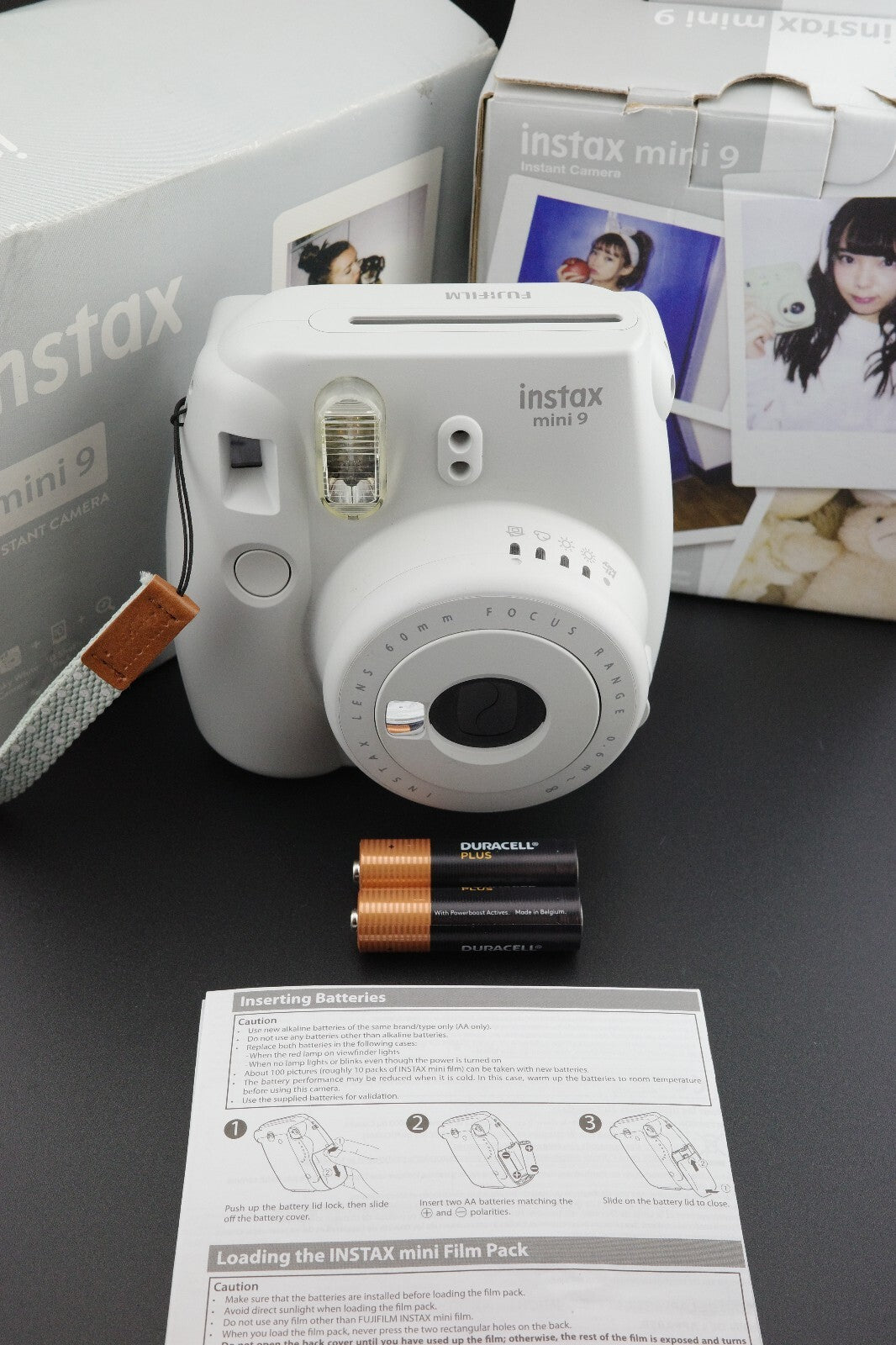 Boxed Fujifilm Instax Mini 9 White Instant Camera + Batteries - Tested & Working