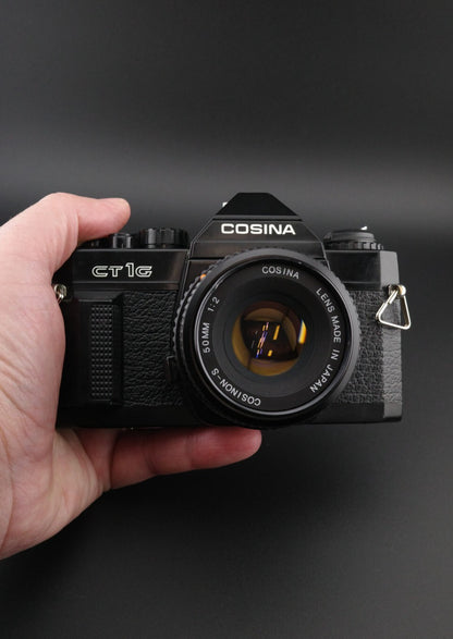 Cosina CT1G Vintage 35mm Film SLR Camera + 50mm 1:2 Lens - Tested & Working