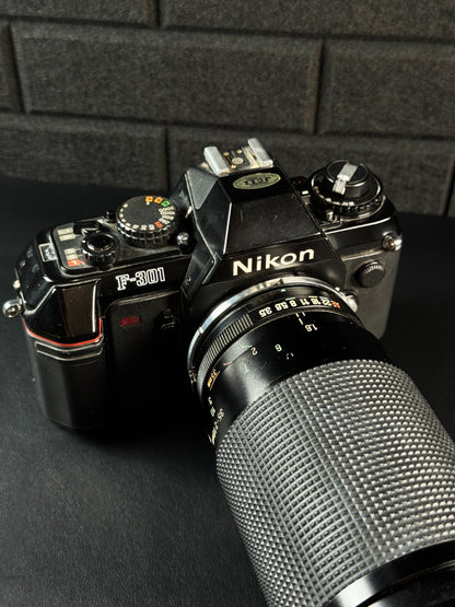 Nikon F-301 35mm Film SLR Camera + Tamron 35-200mm Zoom Lens - Tested & Working