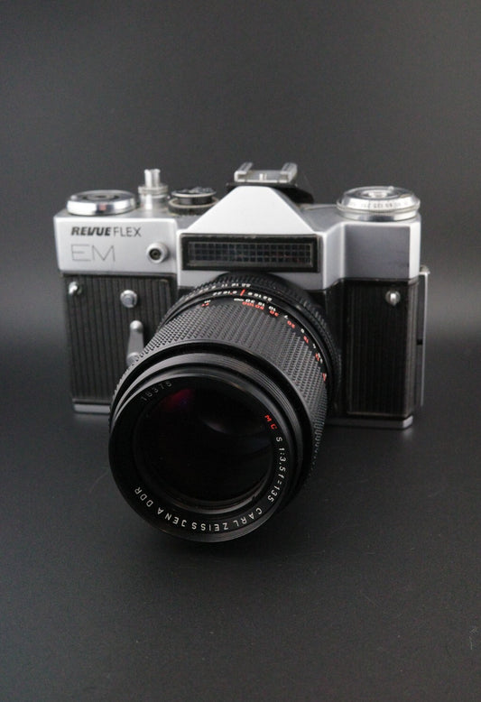 Revueflex EM Vintage 35mm SLR + Carl Zeiss Jena 135mm f3.5 Film Tested & Working