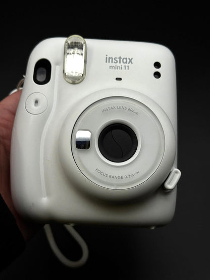 Fujifilm Instax Mini 11 Instant Camera Ice White & Leather Case - Fully Working