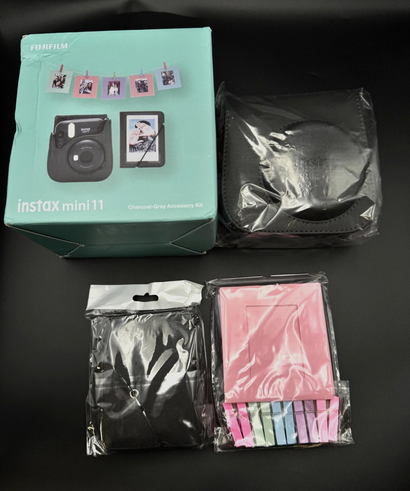 Fujifilm Instax Mini 11 Camera Charcoal Gray Accessory Kit - New - Damaged Box