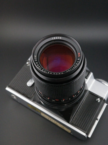 Revueflex EM Vintage 35mm SLR + Carl Zeiss Jena 135mm f3.5 Film Tested & Working