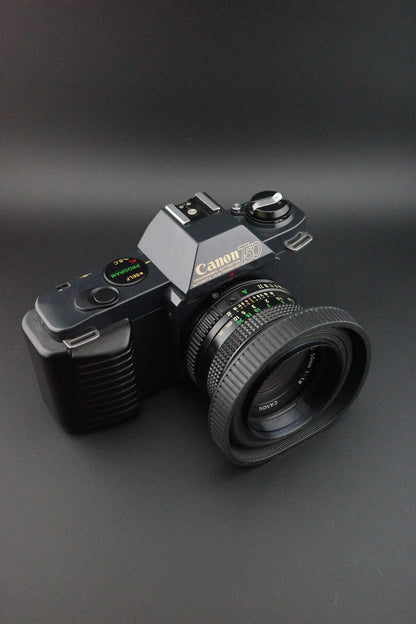 Canon T70 35mm SLR + FD 50mm f1.8 Lens + Speedlite 244T - Tested & Working