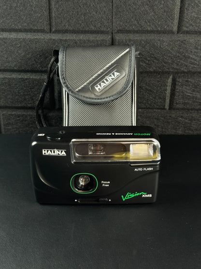Halina Vision XMS 35mm Film Camera Motor Drive Auto Flash + Case - Working