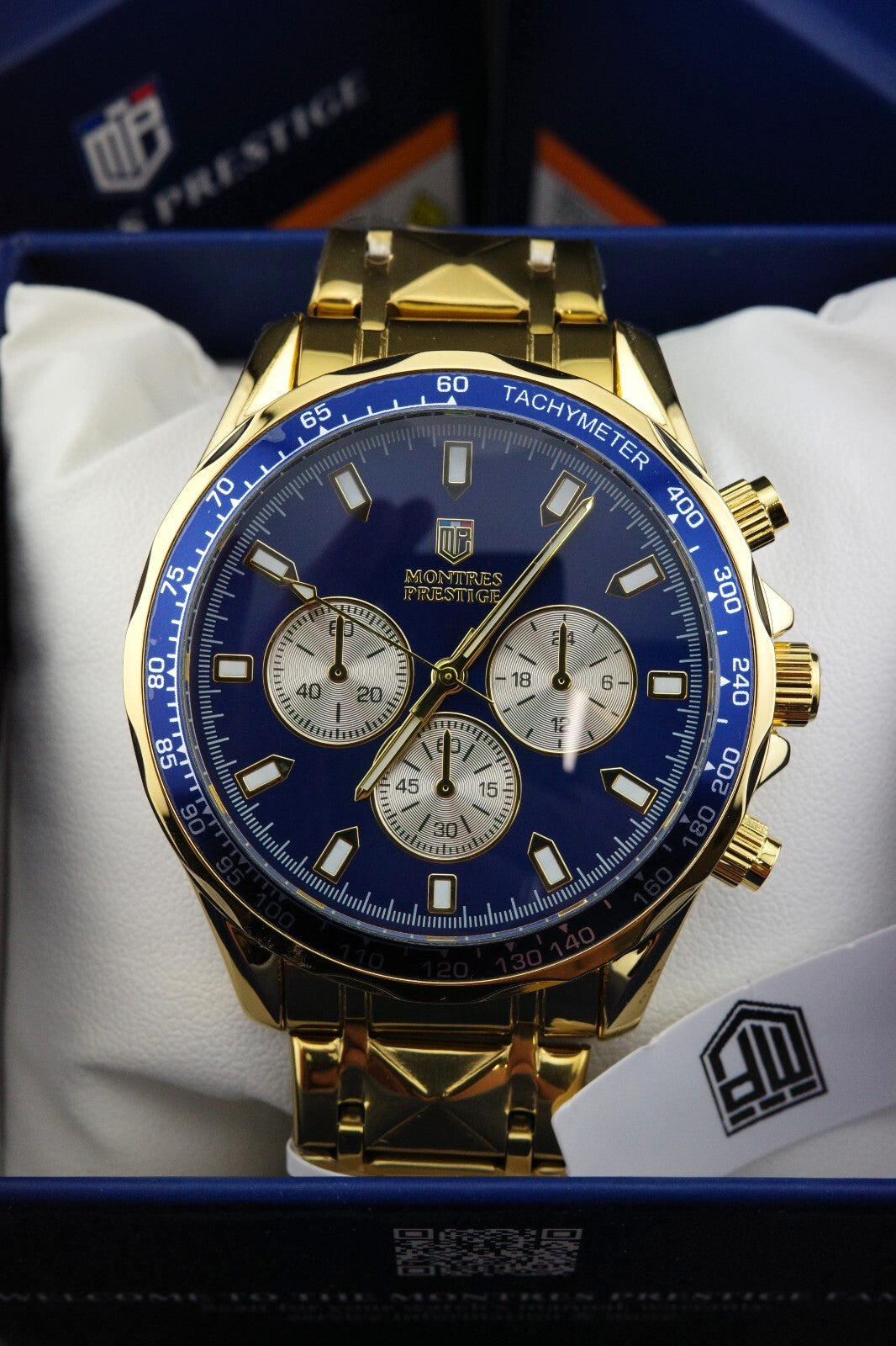 Montres Prestige MPW-0349 Men’s Watch 44mm Gold Blue Dial - Brand New & Boxed