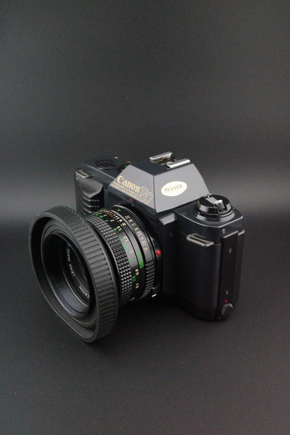 Canon T70 35mm SLR + FD 50mm f1.8 Lens + Speedlite 244T - Tested & Working