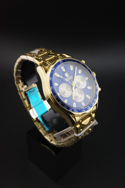 Montres Prestige MPW-0349 Men’s Watch 44mm Gold Blue Dial - Brand New & Boxed