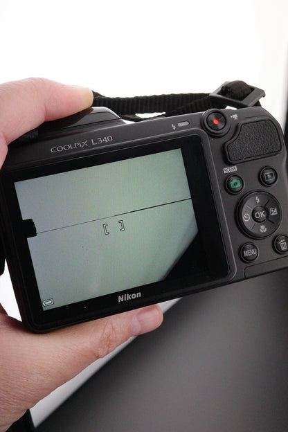 Nikon Coolpix L340 20.2MP 28x Zoom Camera + Card & Bag - Working - Screen Fault