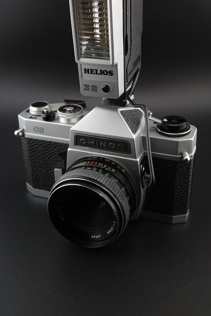 Vintage Chinon CS 35mm Film Camera, Helios Flash & 50mm 2.8 Lens - Fully Working