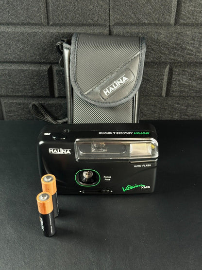 Halina Vision XMS 35mm Film Camera Motor Drive Auto Flash + Case - Working