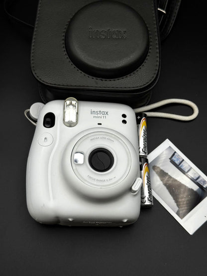 Fujifilm Instax Mini 11 Instant Camera Ice White & Leather Case - Fully Working