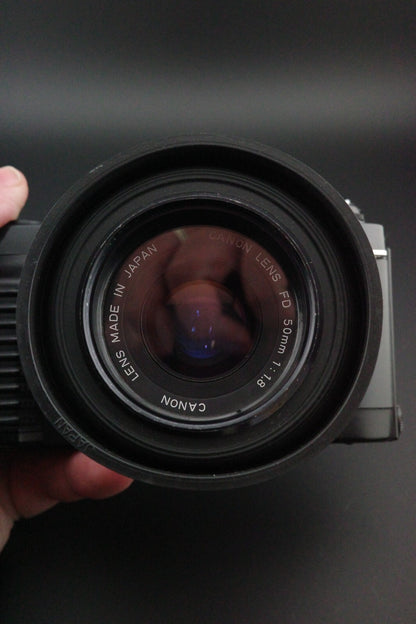 Canon T70 35mm SLR + FD 50mm f1.8 Lens + Speedlite 244T - Tested & Working