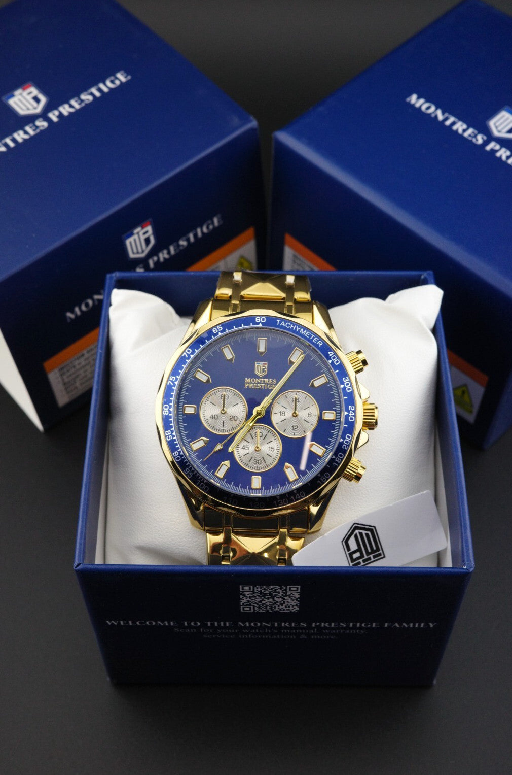 Montres Prestige MPW-0349 Men’s Watch 44mm Gold Blue Dial - Brand New & Boxed